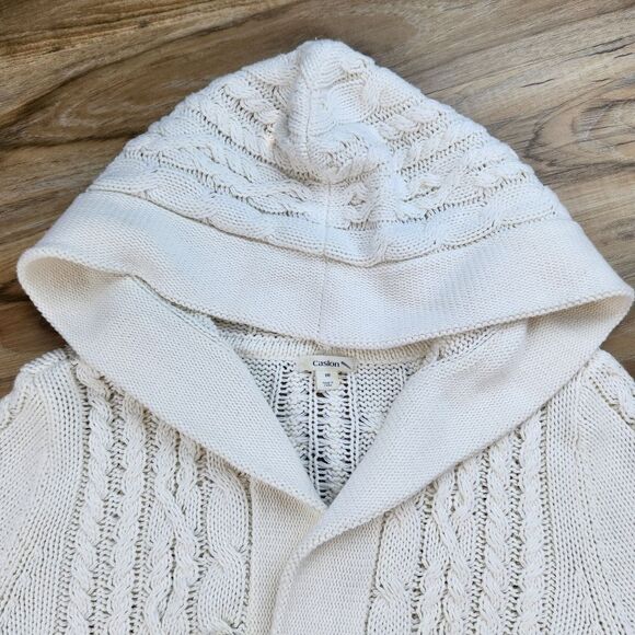 💜Caslon Ivory Cable Knit Button Hooded Long Sleeve Cardigan Medium - Picture 4 of 13
